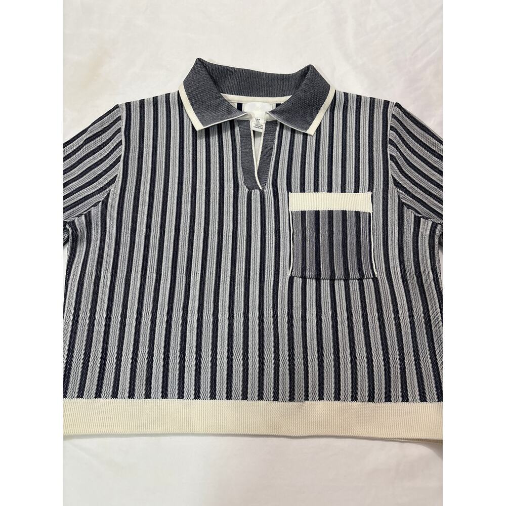 H&M Womens Medium Structured Coastal Nautical Preppy Academia Striped Top Blouse - Picture 2 of 6